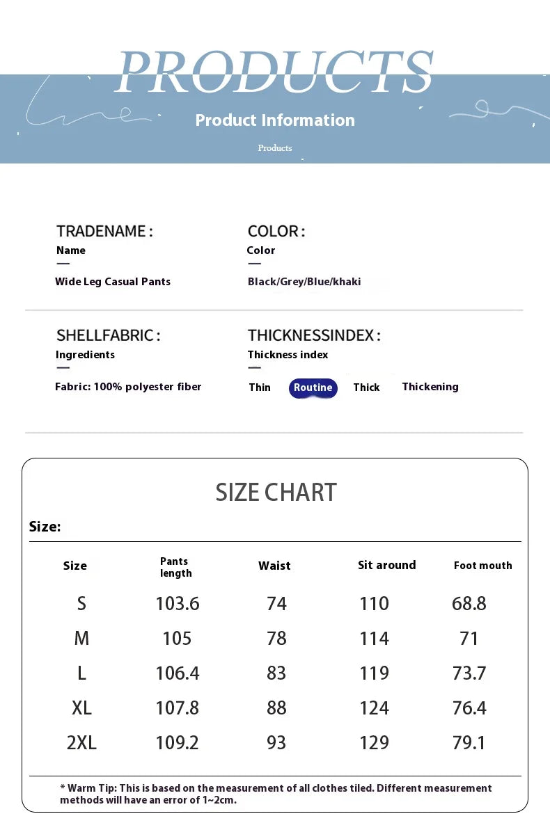 HEARUJOY  -  American Casual Baggy Pants Men Cargo Trousers High Street Drawstring Workwear Trendy Loose Versatile Straight Wide-Leg Pants