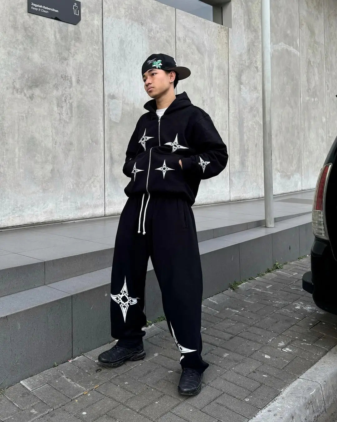 Hearujoy Hip Hop Dart Print Oversized Zip Up Hoodie Sweatpants Two Piece Set Y2K Clothes Tracksuit Men Casual Pants Tops Men Clothing