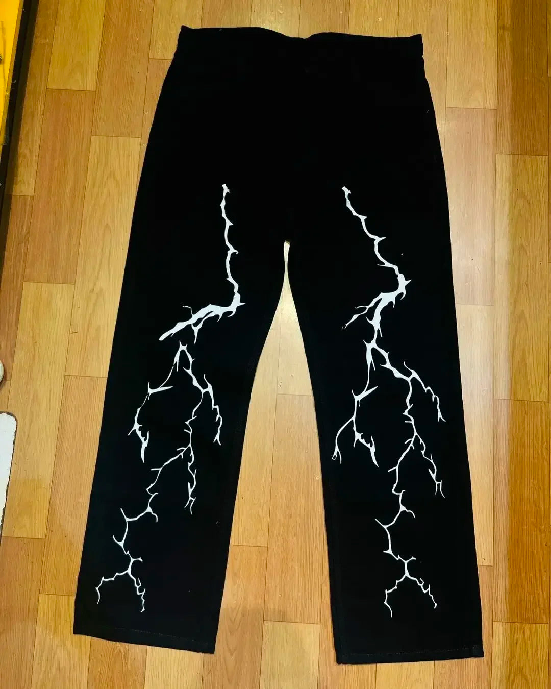 Hearujoy Harajuku fashion mens women’s jeans lightning graphic wide leg jean streetwear y2k denim cuples high waist pants men clothing