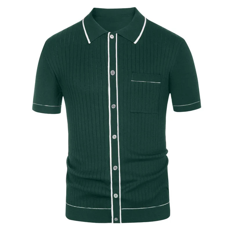 HEARUJOY  -  Men's Luxury Clothing Knit Short Sleeve Polo Shirt Casual Streetwear Lapel Button Down Cardigan Breathable Tops Summer Knitwear