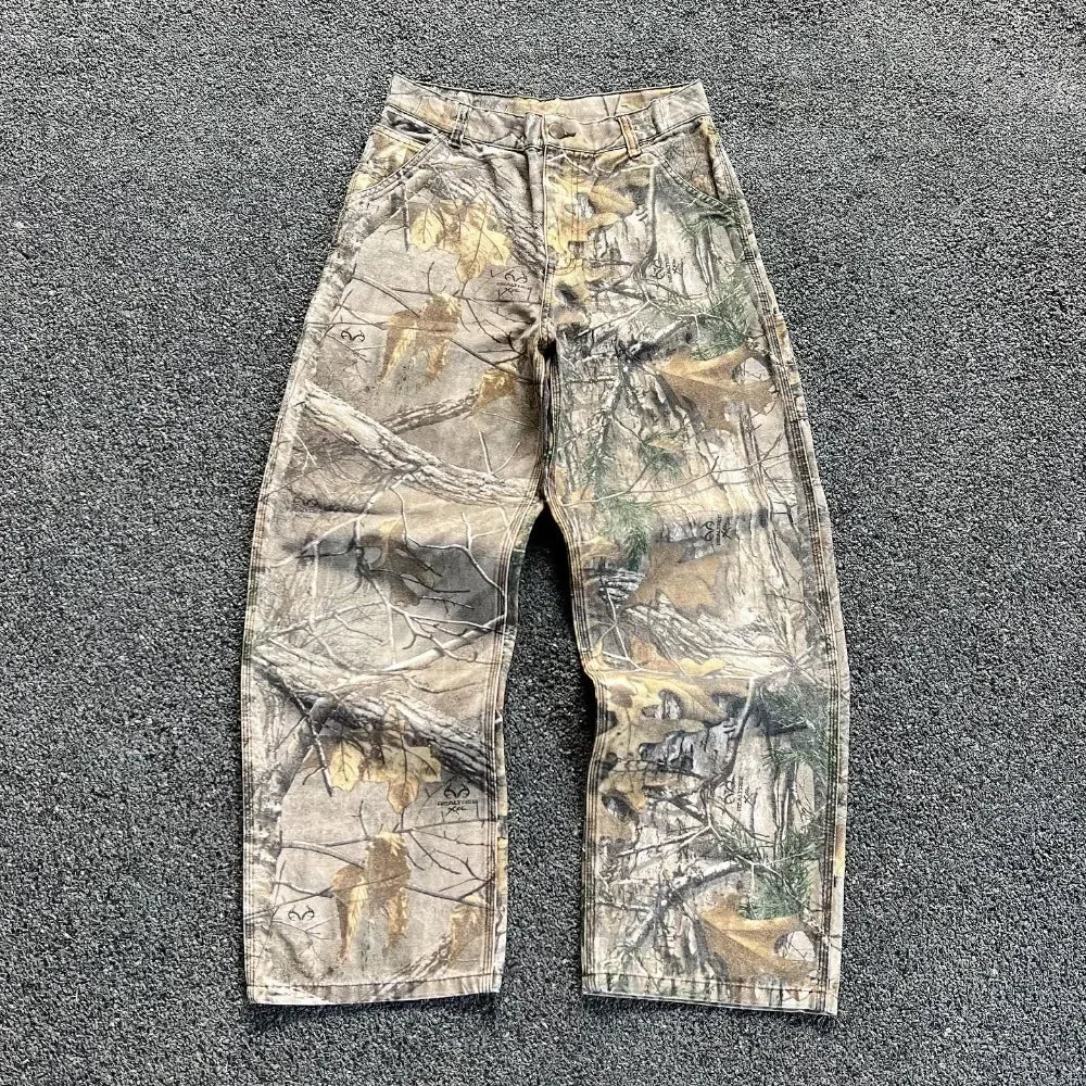 Hearujoy High Quality Retro Oversize Cargo Denim Y2k Camouflage Jeans Pants Fashion Men Clothing Straight Leg Wide Leg Jeans Streetwear