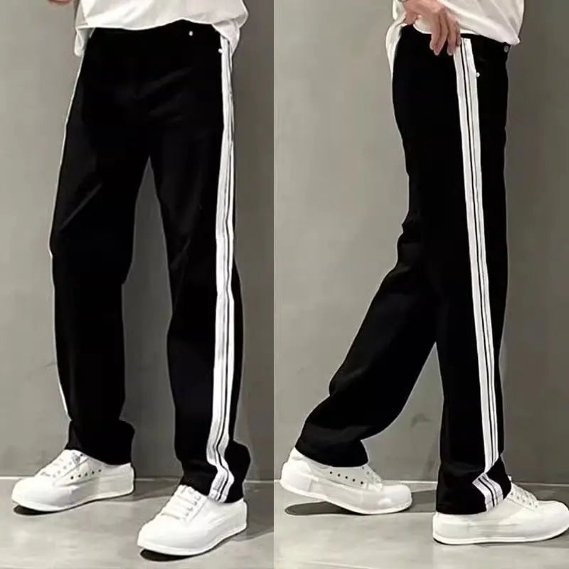 HEARUJOY  -  Autumn New Style Jeans Men's Trendy Loose Side Strip Webbing Straight Pants for Youth Versatile Washing Wide-leg