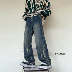 HEARUJOY  -  Men's Autumn Winter Trendy American Street Jeans Loose Straight-Leg Versatile Wide-Leg