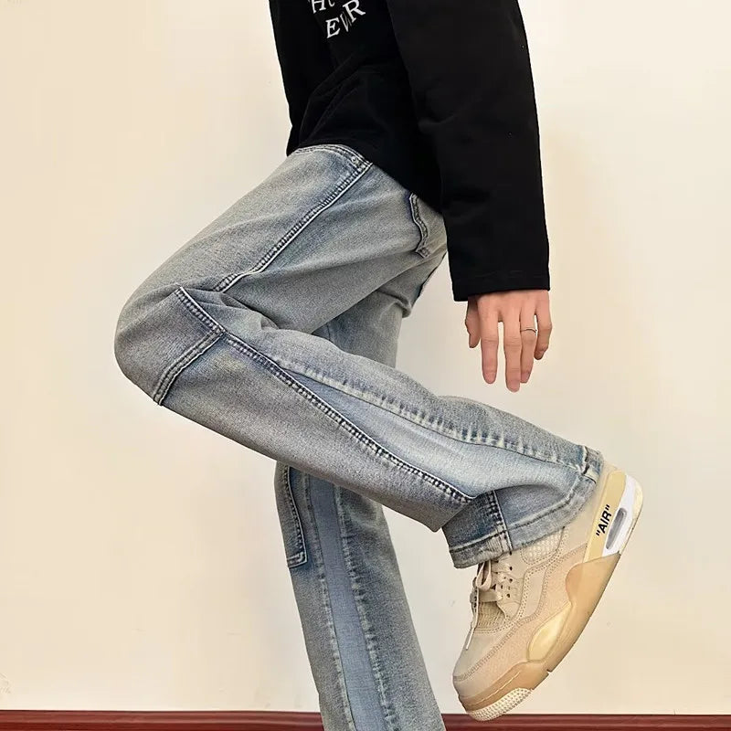HEARUJOY  -  Y2K Streetwear New Kpop Flare Jeans Cargo Pants Men Clothing Straight Old Vintage Hip Hop Denim Trousers Pantalones Hombre