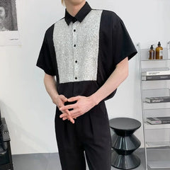 HEARUJOY  -  Mens Shirt Sequins Nightclub Ballroom Shirt Spring Streetwear Y2k Fashion Trend Niche Short-Sleeve Tops Men'S Clothing