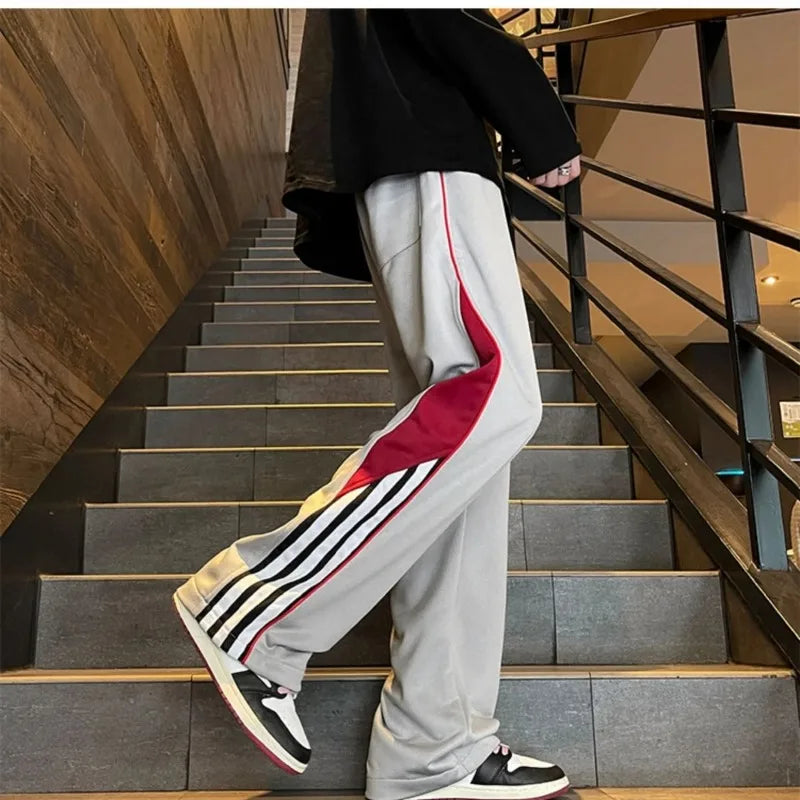 Hearujoy Striped Autumn and Winter Trousers Sweatpants for Men Wide Leg Straight Xxxl Slacks Korean Style Luxury Elastic Man Sports Pants