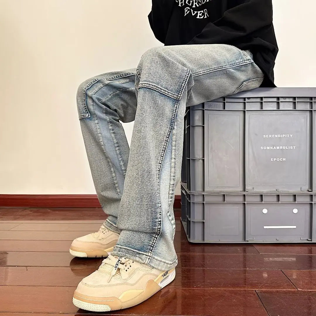 HEARUJOY  -  Y2K Streetwear New Kpop Flare Jeans Cargo Pants Men Clothing Straight Old Vintage Hip Hop Denim Trousers Pantalones Hombre