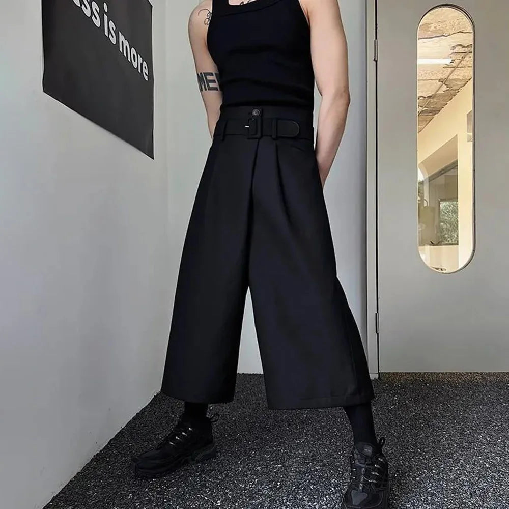 HEARUJOY  -  Mens Pants Belt Dark Wide-Leg Pants Japanese Streetwear Harajuku Commuting Business Office All-Match Casual Pants Men'S Clothing