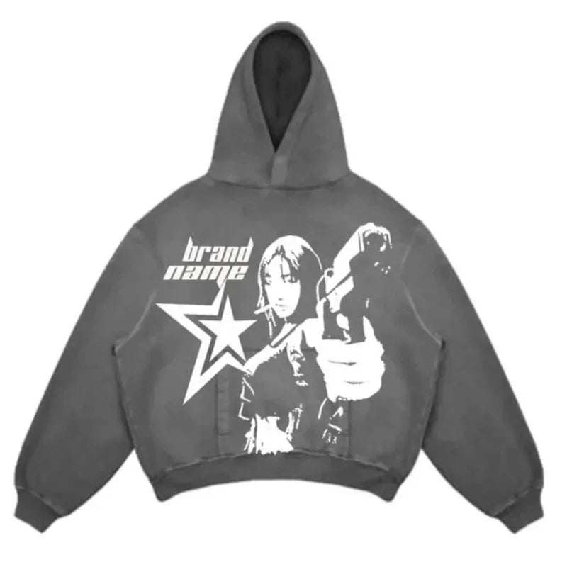 Hearujoy Harajuku Punk Style Fashion Hoodies Women Brand Flame Skulls Print Hoodie Digital Print Streetwear Clothing Sweatshirts Y2k Tops