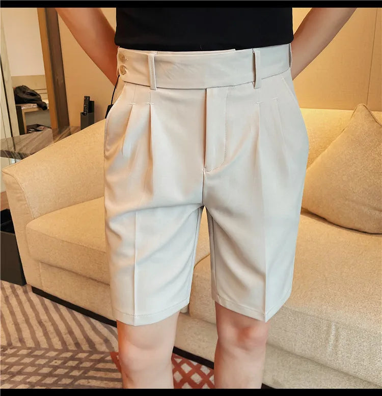 HEARUJOY  -  New Men Summer Slim-fit British Style Suit Shorts Light Luxury Business Straight-leg Shorts Leisure Button-down Half-pants M-3XL