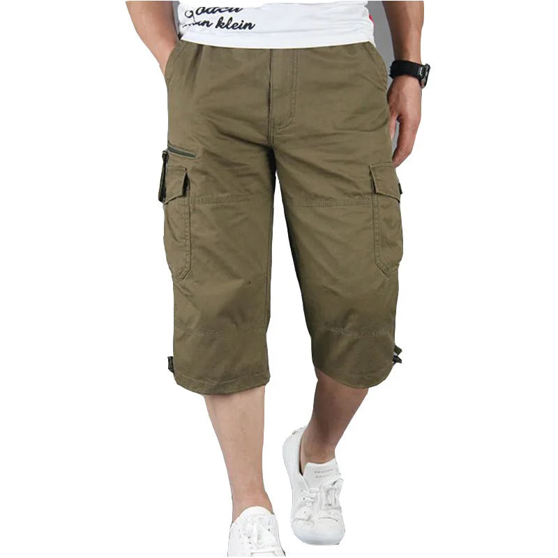 HEARUJOY  -  Summer Cropped Pants Men Multi Pocket Cargo Shorts Outdoor Sports Leisure Loose Shorts Fashion Youth Cotton Short Trousers