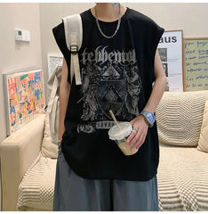 Hearujoy Summer Casual Pullover Shirt Tess Vest Men's Loose Sleeveless Cool Boy Sports Tops Solid Print Cotton Soft Gradual Tie-dye