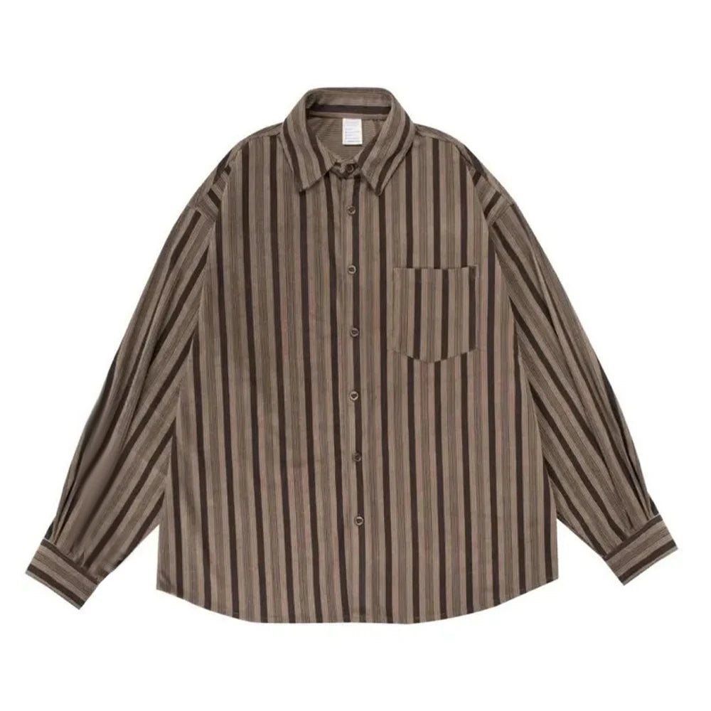 HEARUJOY  -  Spring and Autumn Fashion Loose Shirt Men's American Street Silhouette Retro College Style Handsome Y2K Long Sleeve Top Men