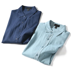 HEARUJOY  -  Men's Summer Cotton Linen Shirt Solid Color Skin Friendly Breathable Short Sleeve Lapel Shirts With Chest Pocket