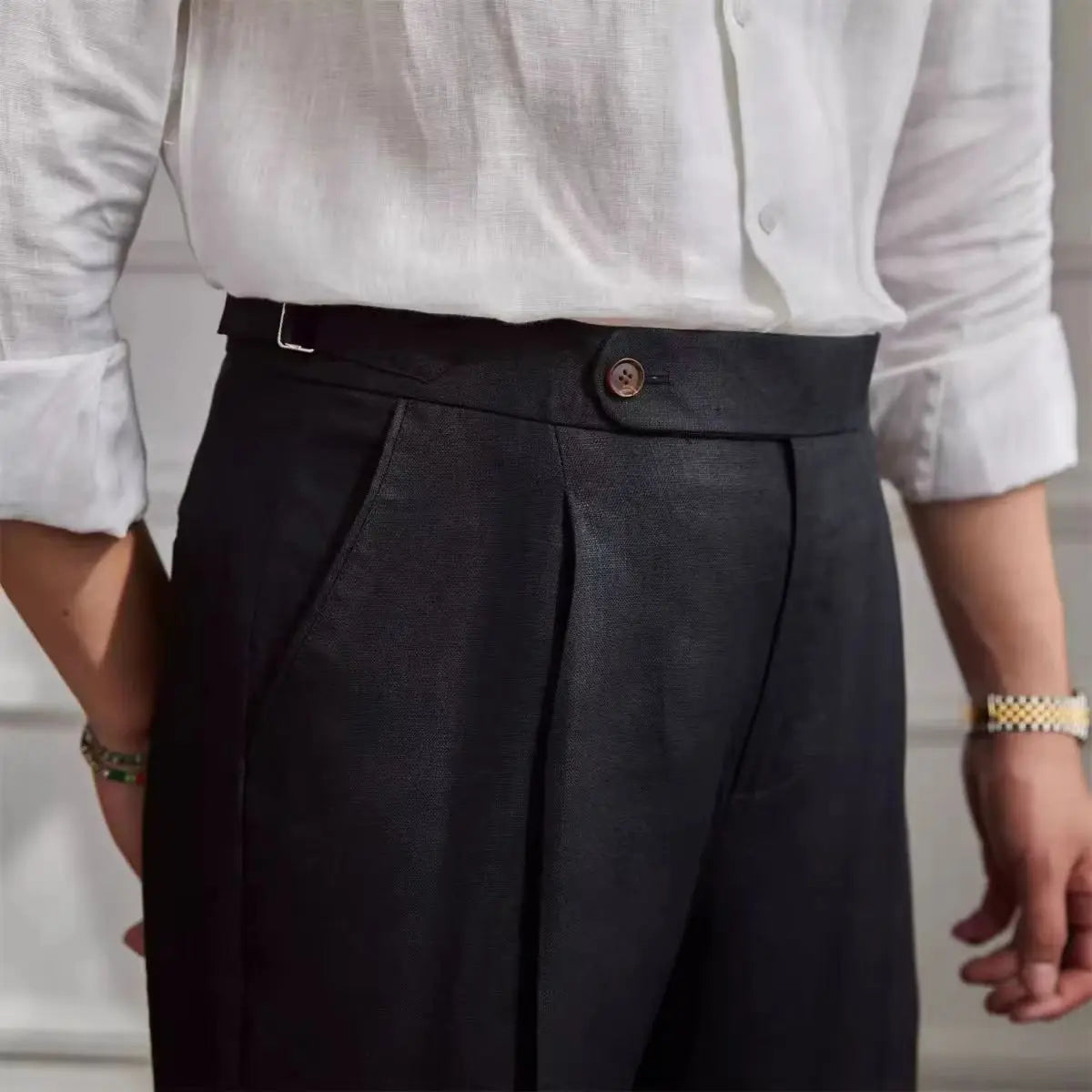 HEARUJOY  -  100% Linen Italian Naples Pants Men High Waist Straight  Suit Trousers Spring Summer Fashion Lightweight Breathable Casual Pants