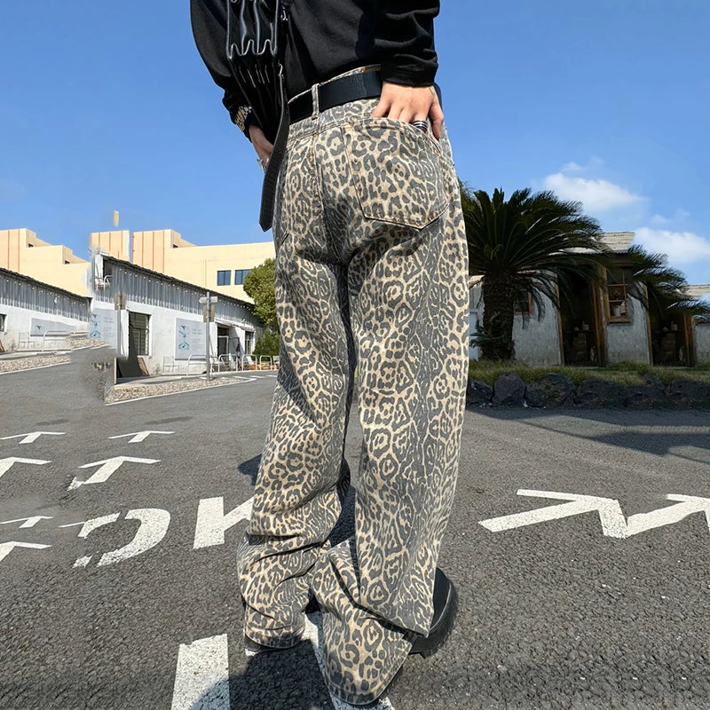 Hearujoy Leopard Print Men's Jeans Personality Men Denim Pants Niche Design Casual Male Trousers Spring Fashion 9C3998