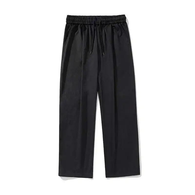 HEARUJOY  -  Pleated Design Men Casual Trousers Solid Color Drawstring Summer Korean Style Elastic Waist Straight Leg Male Pants 9W3495