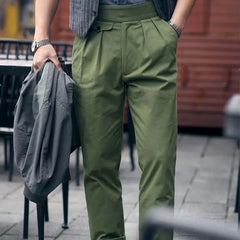 HEARUJOY  -  Vintage Gurkha Pants For Men Safari Style Adjustable Waist Buckle NaplesTrousers Fashion Casual Loose Ankle-Length Cotton Pants