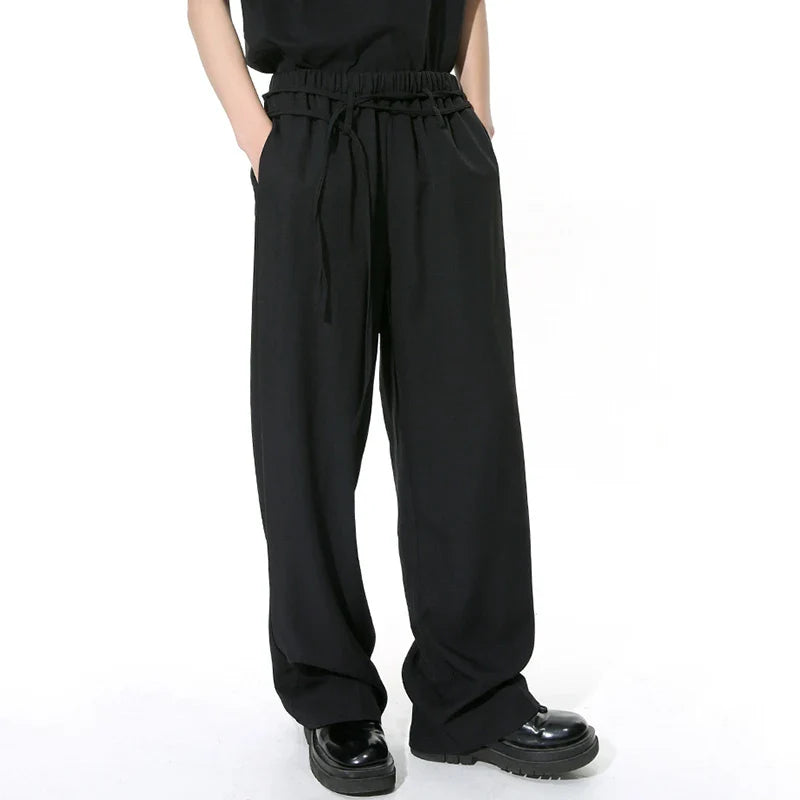 Hearujoy Menwear Simple Trousers Niche Double Belt Design Hanging Casual Loose Pants Summer Men's Fashion Trend 9C4392