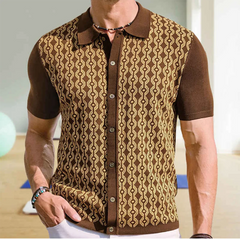 HEARUJOY  -  Summer New Men's Short-Sleeved Jacquard Cardigan Knitted Shirt Retro Fashion Trend Casual Loose Breathable Niche Men's Tops