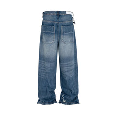 Hearujoy Distressed Logging Turquoise Jeans for Men and Women Streetwear Washed Baggy Denim Trousers Ripped Hole Loose Cargo Pants