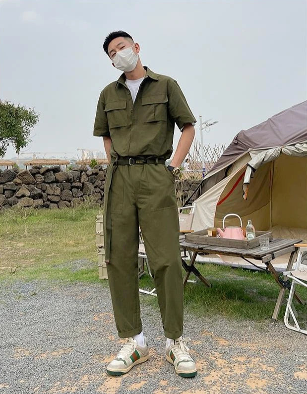 HEARUJOY  -  Male Shirts Trousers Sets Plain Green Men's Pants Set Essential Luxury Fashion Man 2025 Loose Kpop Novelty in Trends Costumes