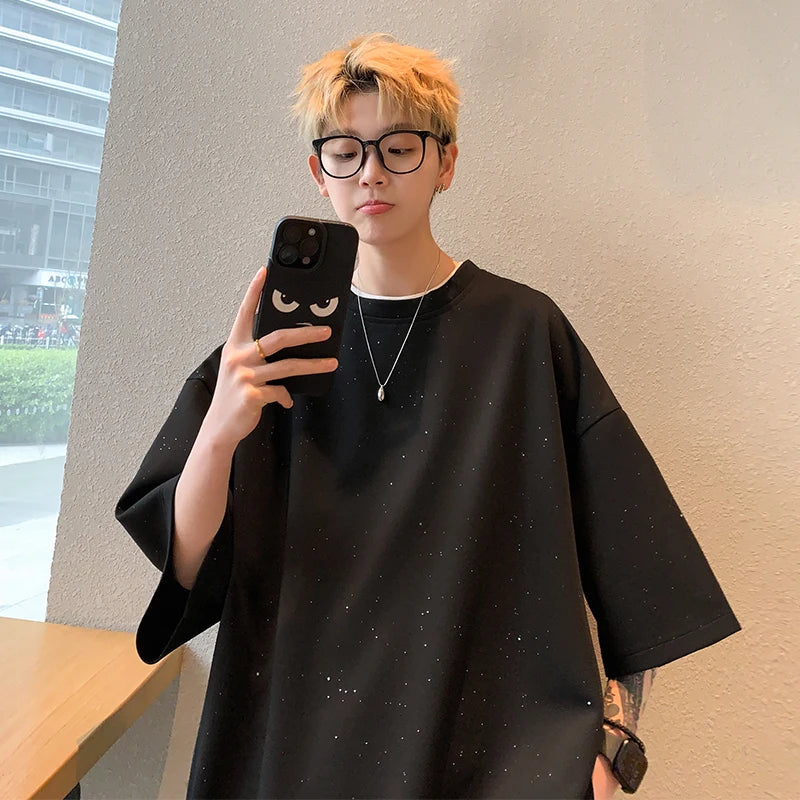 Hearujoy Harajuku Men Oversized Chic Tee Shirts Summer Short Sleeve All-match T-Shirts Men's Korean Loose Tops Plus Size 5XL-M