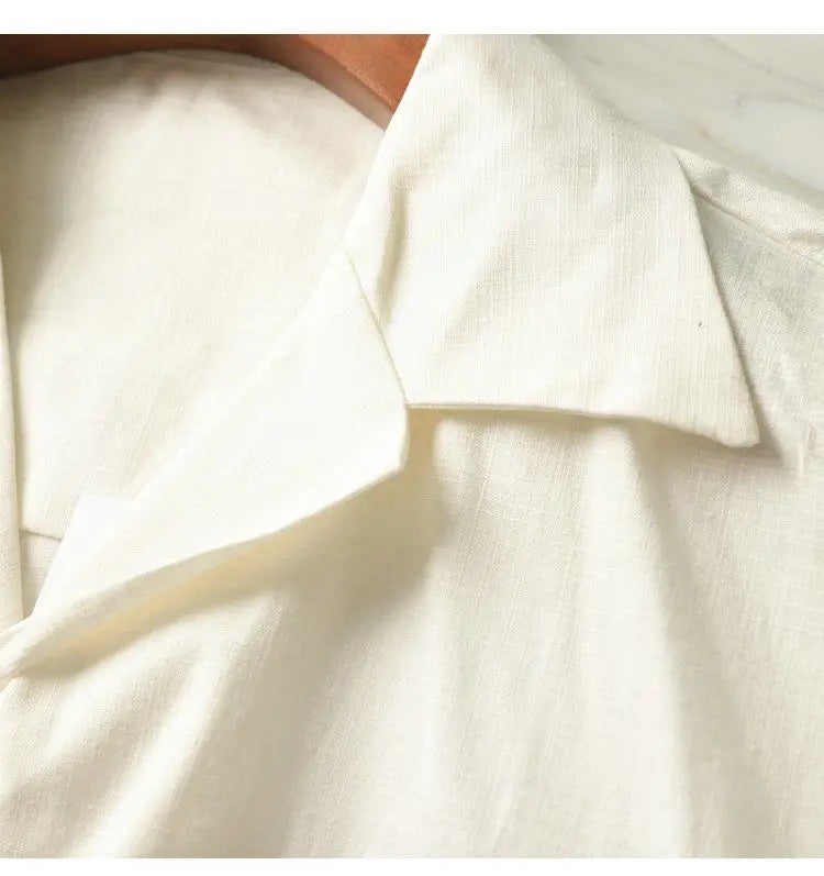 HEARUJOY  -  Japanese Linen Tops Summer Korean Style Men's Embroidered Loose Casual Cuban Collar Short-sleeved Shirt Aesthetic Academy Chic