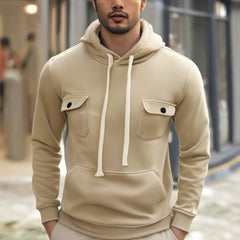 HEARUJOY  -  Heavy weight Hooded Sweatshirt Men Autumn Winter Plush Multi Pocket Workwear Hoodie Fashion Solid Color Pullover Top Blazer