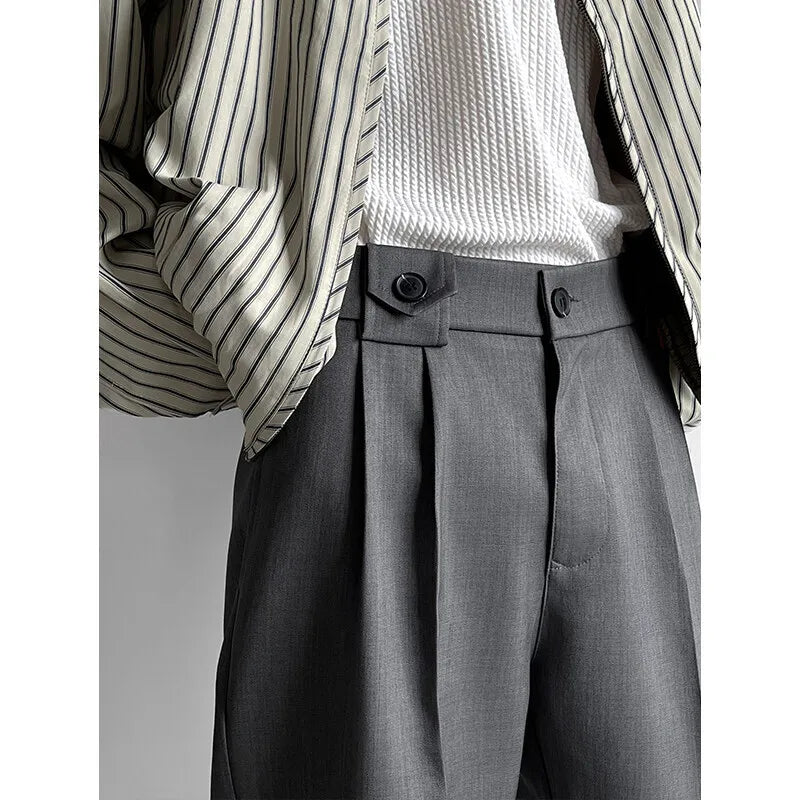 HEARUJOY  -  Grey Suit Pants Men Fashion Society Mens Black Dress Pants Korean Loose Casual Straight Pants Mens Office Formal Trousers 4XL