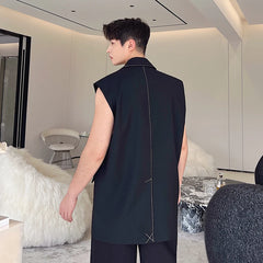 Hearujoy Personality Korean Fashion Design Long Suit Vest Mens Casual Long Suit Waistcoat Chic Style Sleeveless Jacket Gilet Homme