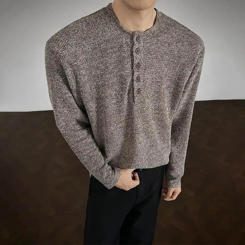 HEARUJOY  -  Autumn New Men's Knitted Long-Sleeved T-Shirt American Retro Fashion Trend Leisure High Street Loose Simple Men's Tops