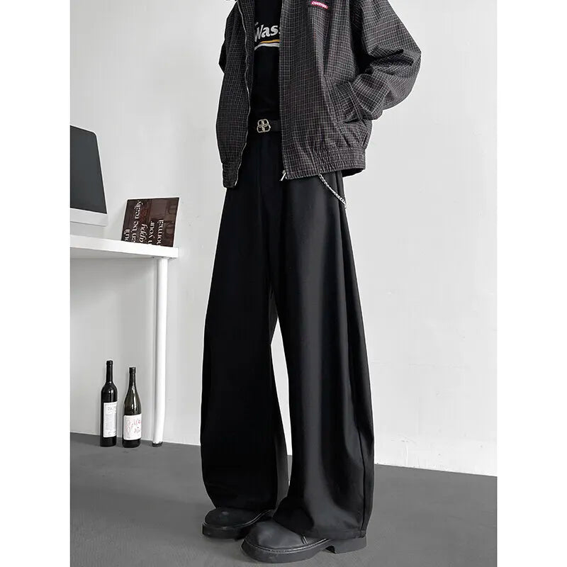 HEARUJOY  -  Grey Black Suit Pants Men Oversized Society Mens Dress Pants Korean Casual Wide Leg Pants Mens Office Formal Trousers M-3XL