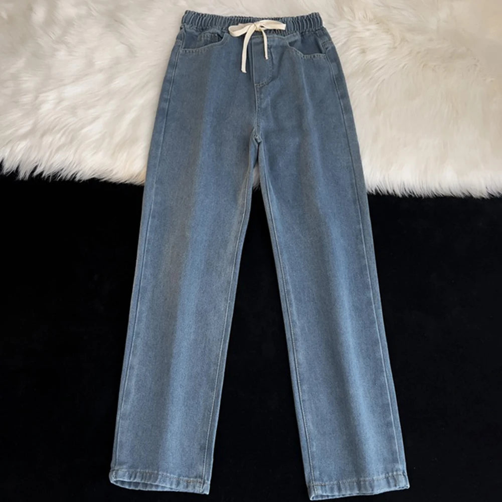 HEARUJOY  -  Men Vintage Korean Casual Pants High Street Hip Hop Straight Wide Leg Jeans Male Drawstring Streetwear