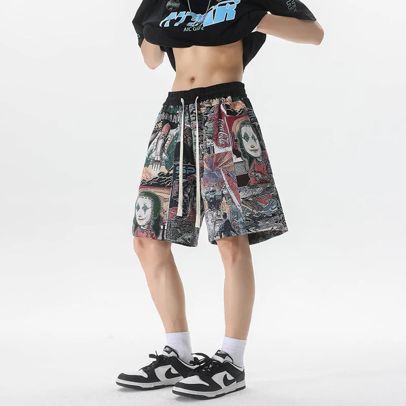 HEARUJOY  -  Summer Men Shorts Harajuku Casual Print Short Pants Beach Shorts patchwork Print Sports shorts Five Points Shorts