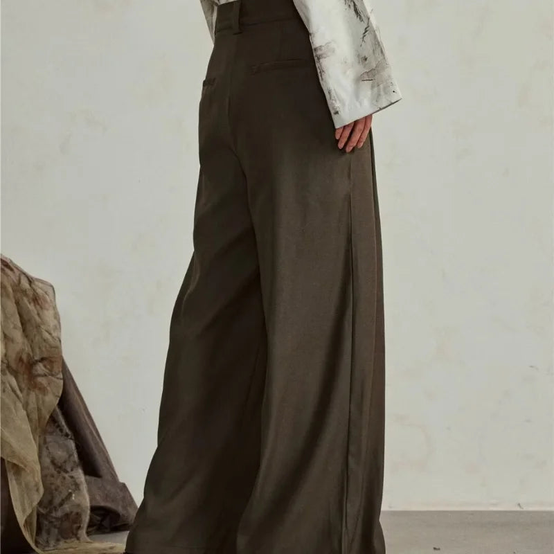 HEARUJOY  -  Mens Wide Leg Pants Retro Simplicity High Waisted Fashion Straight Leg Suit Trousers Button Trend Solid Pantalones Thin