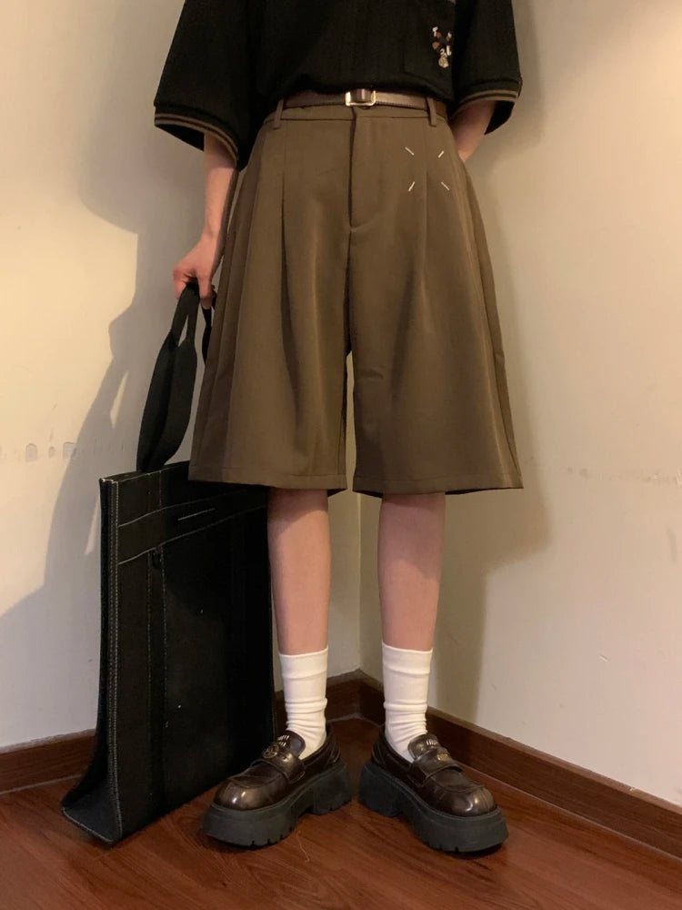 HEARUJOY  -  Summer Japanese Retro Simple Solid Color Casual Trousers Men Women Loose Wide-leg Shorts Fashionable and Trendy Five-point Pants