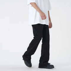 Hearujoy High Street Micro Flare Denim Pants Slim White Jeans Overall Men's Fashion Casual Vibe Relaxed Solid Color Washing Jeans Pants