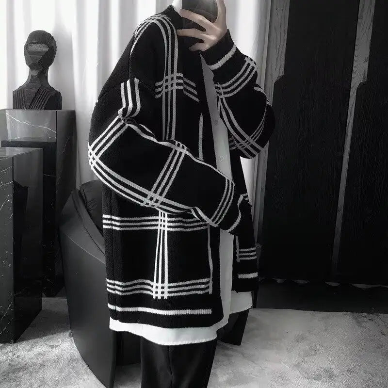 HEARUJOY  -  Street Plaid Cardigan Sweater Hong Kong Style Loose Jacket