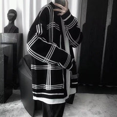HEARUJOY  -  Street Plaid Cardigan Sweater Hong Kong Style Loose Jacket