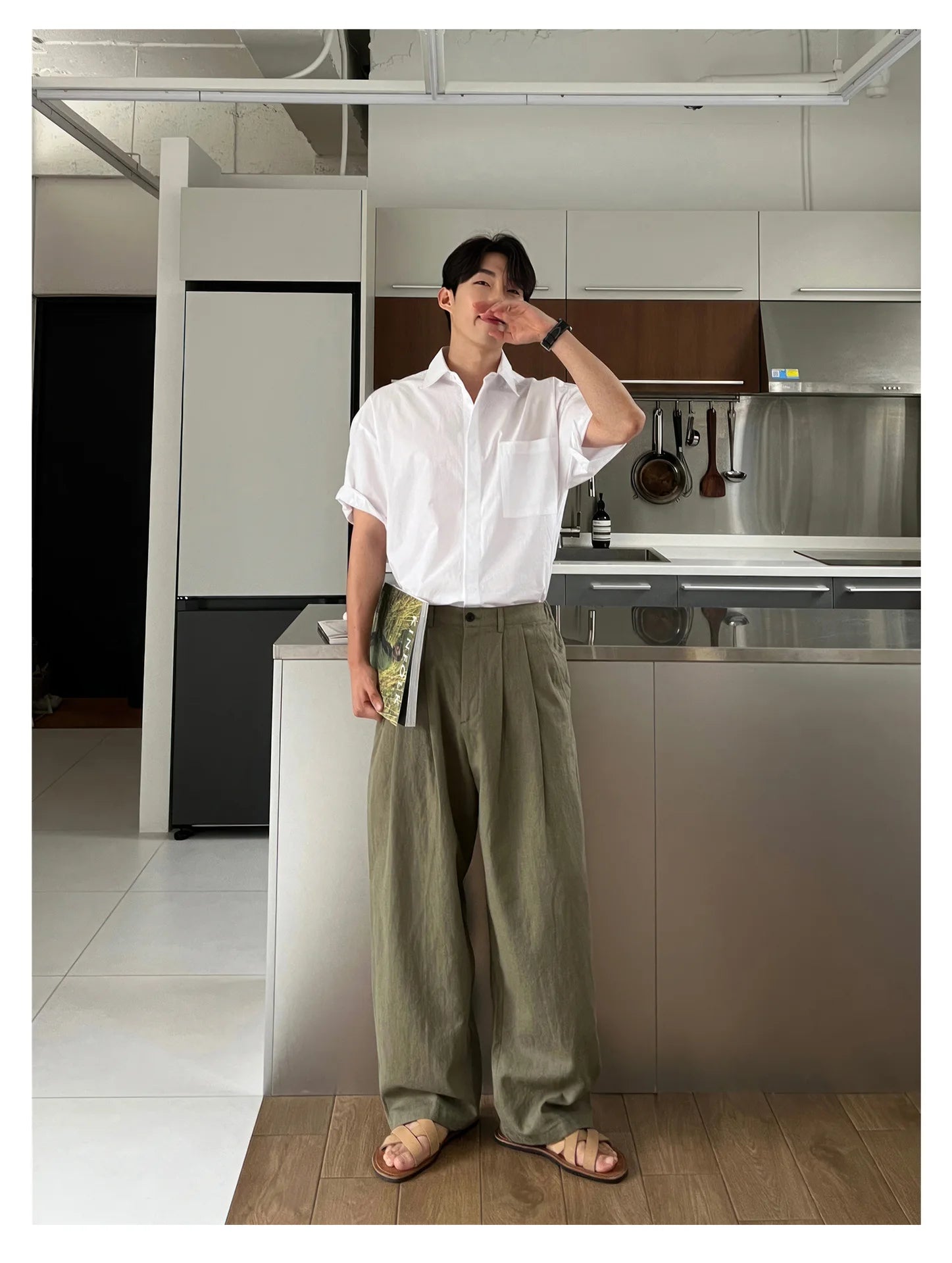 HEARUJOY  -  Men's Korean Light Luxury Draped Linen Wide Leg Pants Leisure Button-down Solid Color Straight Premium Elegant Sweatpants M-3XL