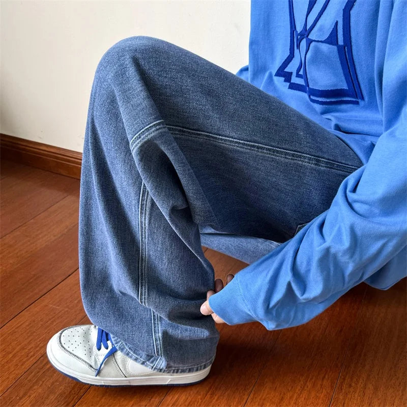 HEARUJOY  -  Blue Jeans Men Ankle length Jeans Male Straight Denim Pants Men New Streetwear Baggy Jeans Ins Washed Denim Pants Black Clothes