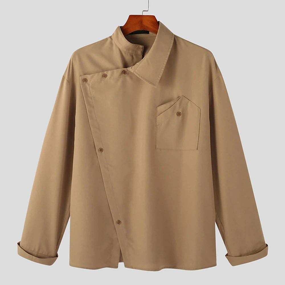 HEARUJOY  -  Casual Outing Casual Wear White Stand Collar Shirt Stand Collar Casual Wear Lapel Neckline Brand New Condition