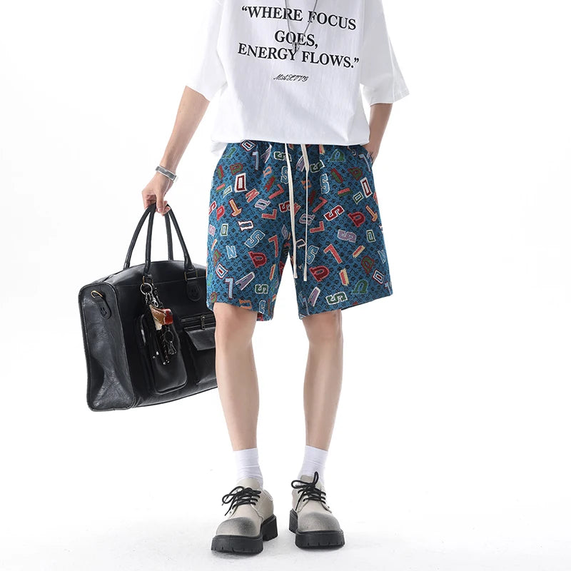 HEARUJOY  -  Summer Men Shorts Harajuku Casual Print Short Pants Beach Shorts patchwork Print Sports shorts Five Points Shorts