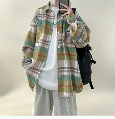 HEARUJOY  -  Trendy Blue Plaid Work Coat-like Brushed Shirt Jacket