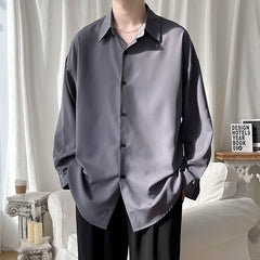 Hearujoy Ice Silk Long Sleeve Shirts Men Fashion Solid Plus Size 3XL Social Casual Handsome Korean Leisure Basic Simple Man Camisa