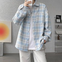 HEARUJOY  -  Knitted Men's Trendy Brand Loose Casual Cardigan Jacket Plaid Shirt