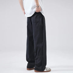HEARUJOY  -  Men's Summer Casual Pants Men Trendy Loose Fit Versatile Wide Leg Draped Straight Long Trsouers Elastic Waist