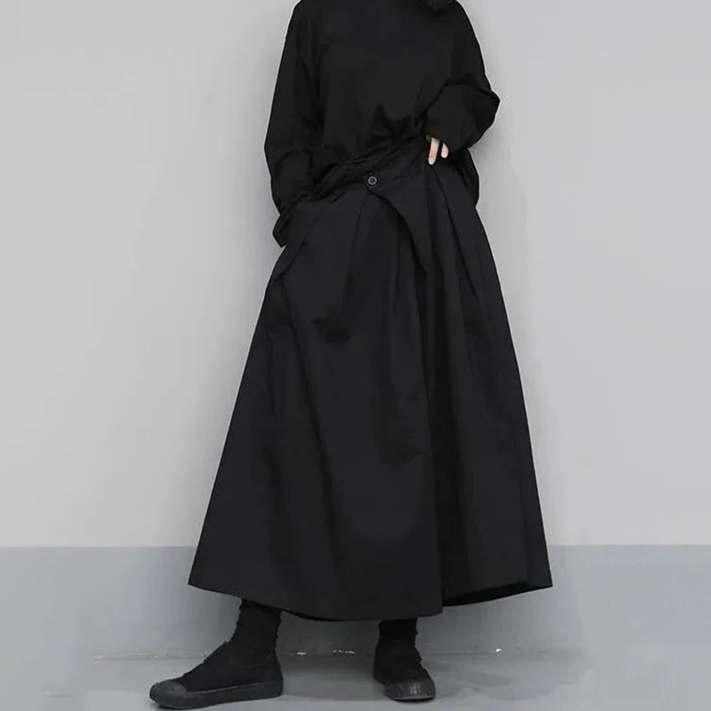 Hearujoy Trendy Gothic Dark Style Loose Cropped Hakama Pants Wide Leg Pants New Large Size Design Sense Samurai Pants Men's Clothing