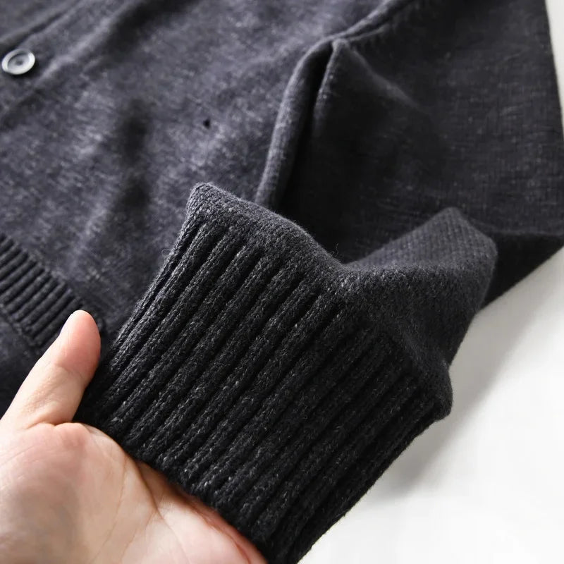 HEARUJOY  -  Premium Wool-Blend Relaxed Fit Layered V-Neck Cardigan Men's Warm Knit Sweater Coat for Autumn/Winter